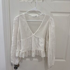 Altar'd State Cream Textured V-Neck Blouse